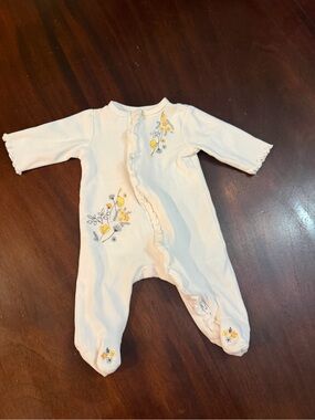 Little Me Cream Footed One-Piece with Yellow Floral Embroidery